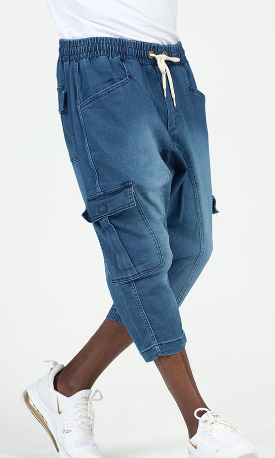  QL Pantacourt Cargo Jeans in Light Blue - QABA'IL,