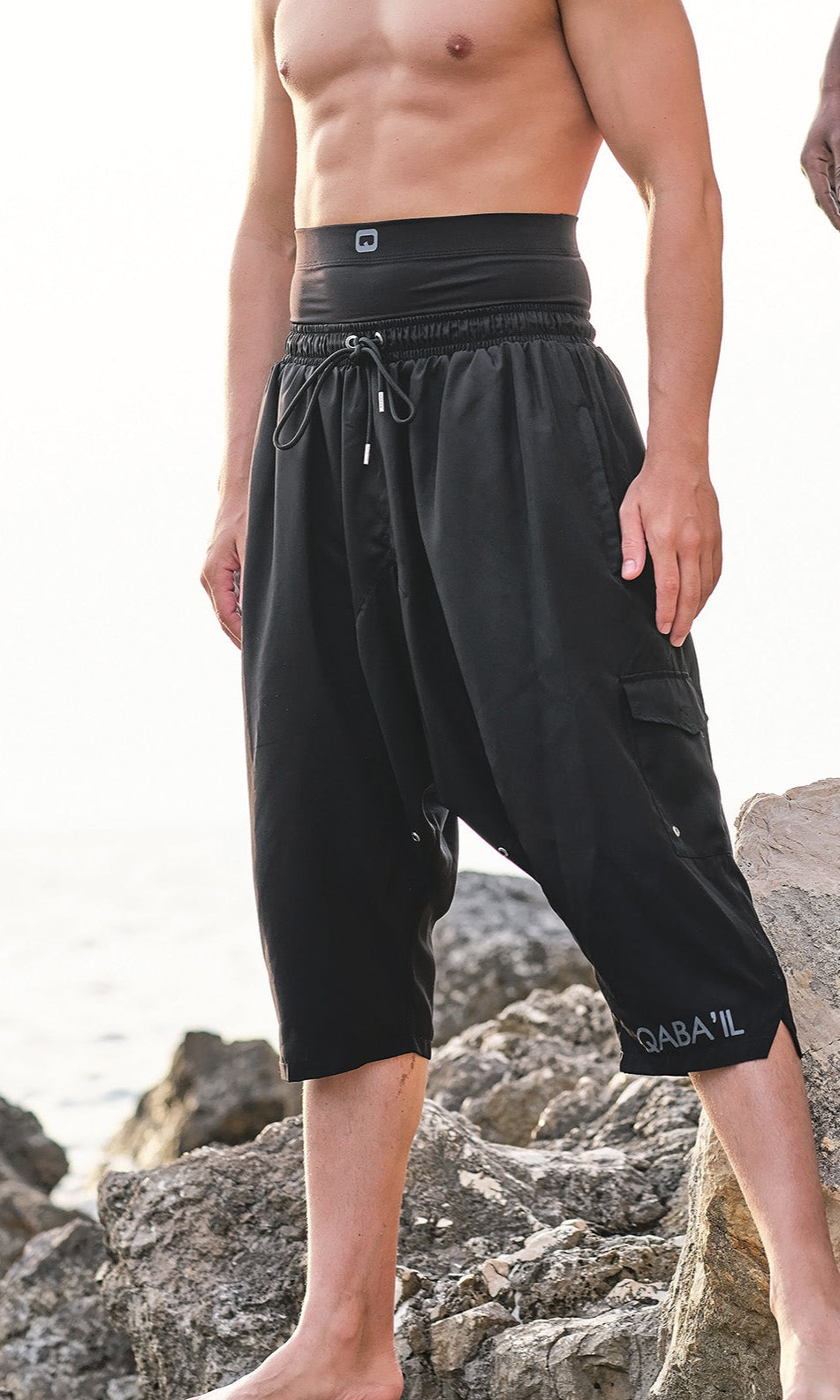  QL Halal Cargo Swim Shorts SB UNI in Black - QABA'IL,