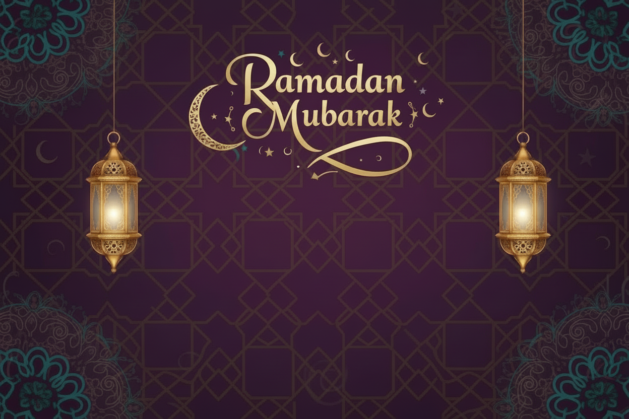 Promotional banner for Ramadan Mubarak with 50% off on Qaba'il products, featuring lanterns and decorative patterns.