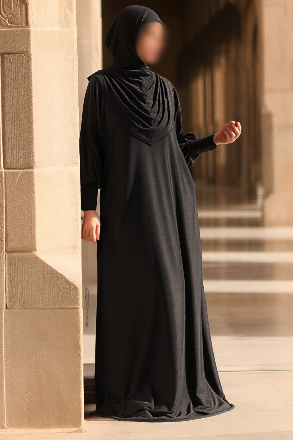 SB Integrated Hijab Relaxed Batwing Abaya AS016 in Schwarz